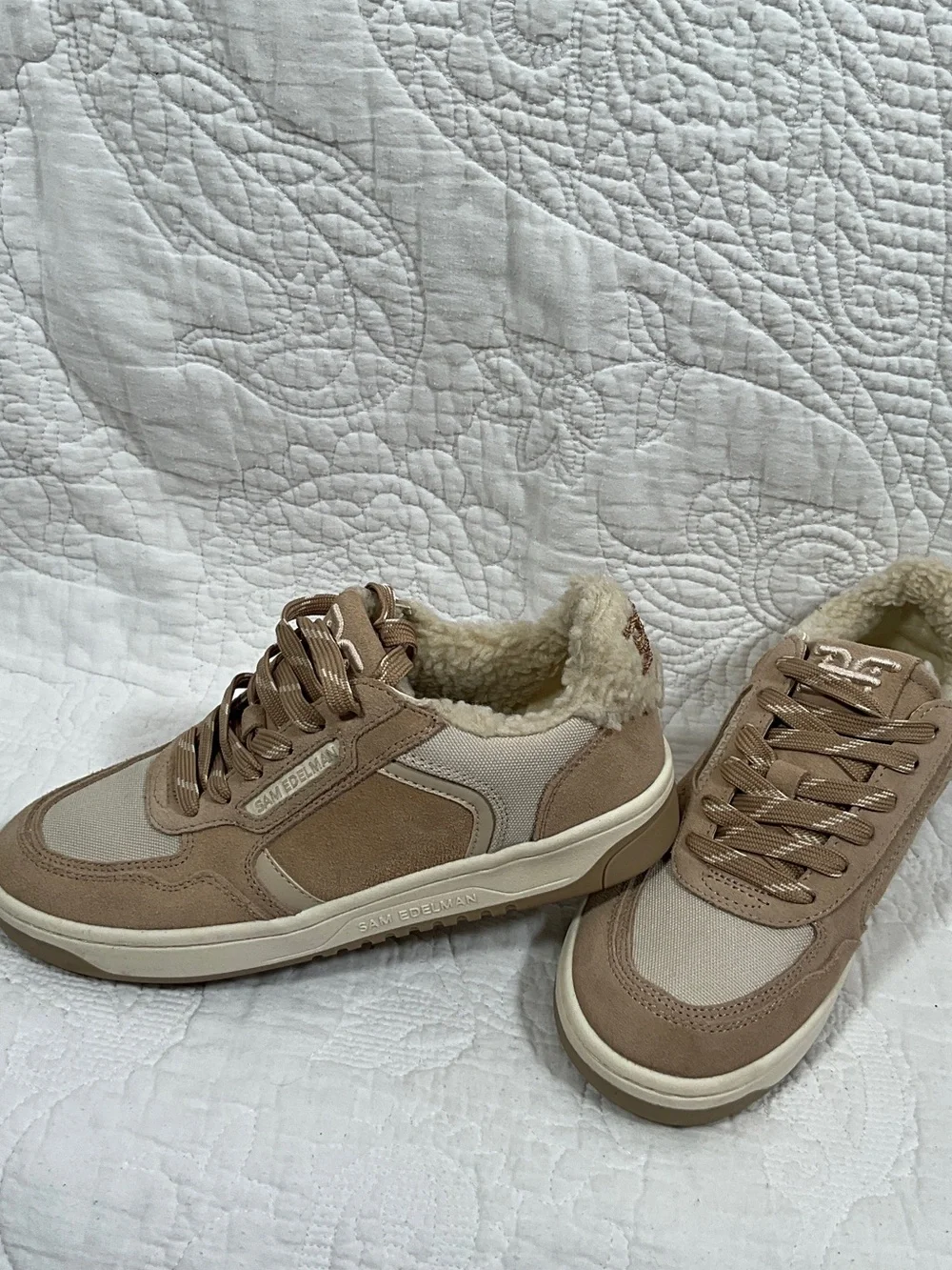 Sam Edelman Men's Tan & Cream Suede-Trim Sneakers with Sherpa Collar